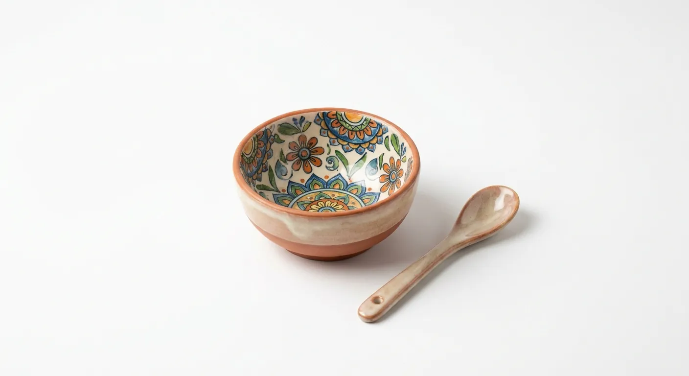 Eliseen boho ceramic dessert bowl with matching spoon